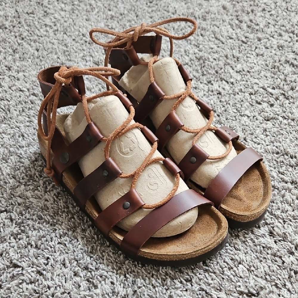 Papillio Brown Leather Lace Up Cleo Sandals